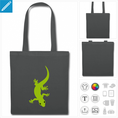 tote bag gris gecko ondulant  personnaliser