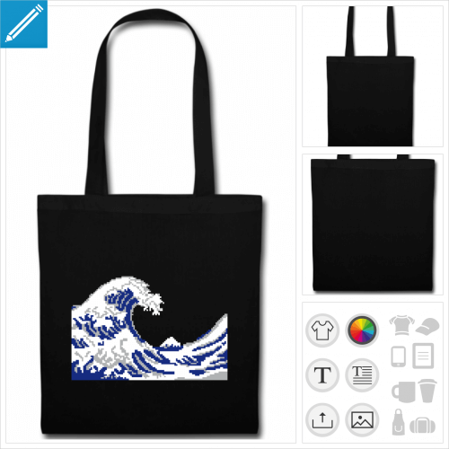 tote bag bleu hokusai geek  crer en ligne