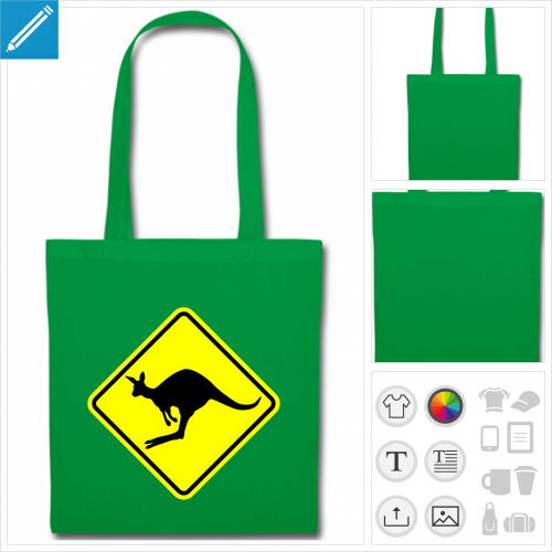 tote bag vert attention kangourou à créer soi-même