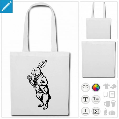 tote bag Lapin blanc  personnaliser en ligne