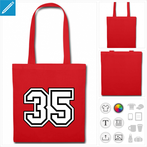 tote bag rouge Nombre 35 personnalisable