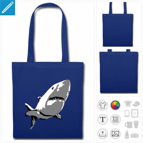 tote bag requin couleur personnalisable, impression  l'unit