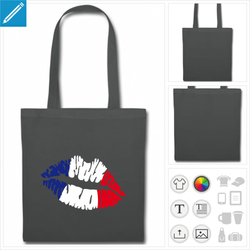 tote bag gris drapeau franais  imprimer en ligne