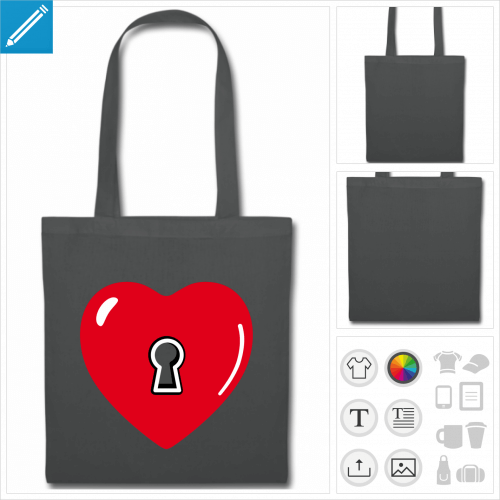 tote bag coeur serrure  personnaliser et imprimer en ligne