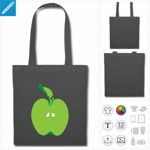 tote bag gris moiti de pomme  personnaliser en ligne