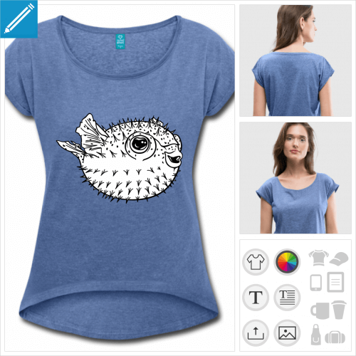 t-shirt bleu fugu  personnaliser et imprimer en ligne