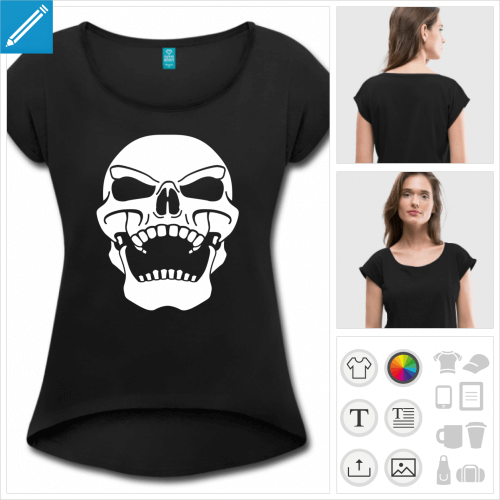 t-shirt noir femme tte de mort personnalisable, impression  l'unit