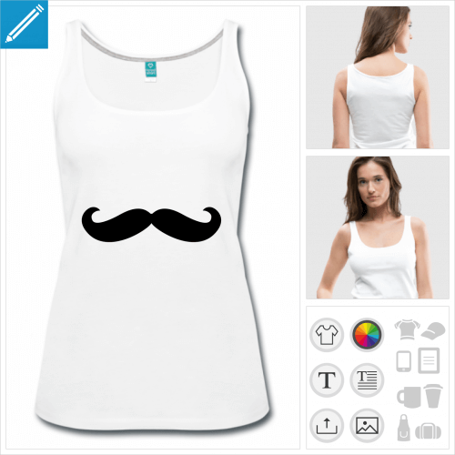 t-shirt blanc moustachu  personnaliser, impression unique