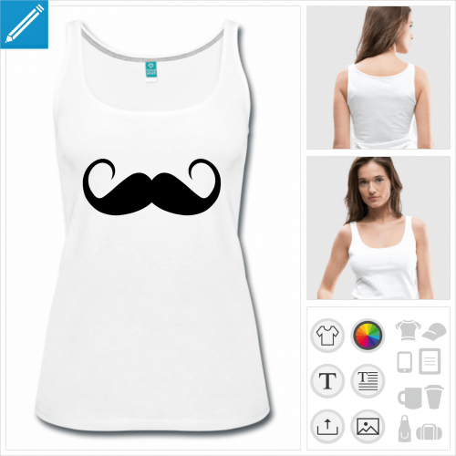 t-shirt femme moustache rigolote personnalisable, impression  l'unit