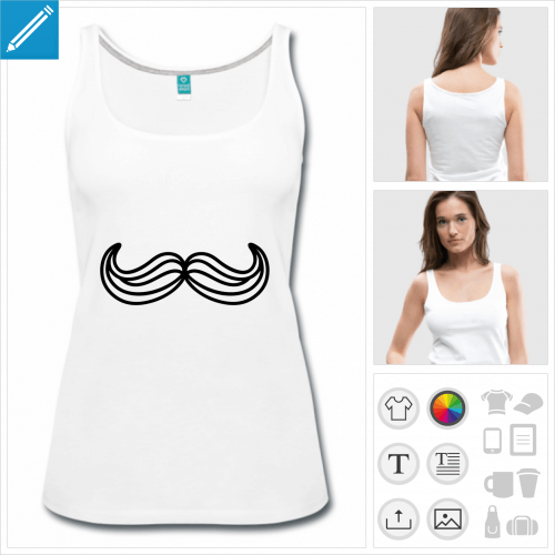 t-shirt blanc moustache humour personnalisable, impression  l'unit