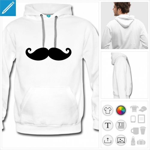 Hoodie moustache fantaisie  boucles fines,  imprimer en ligne.