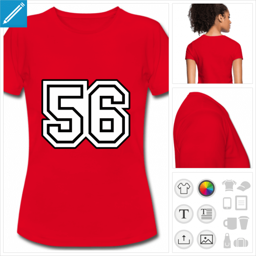 t-shirt rouge Nombre 56  personnaliser et imprimer en ligne