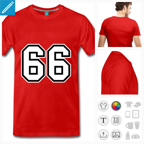 T-shirt 66 en typo sport, maillot  personnaliser en ligne.