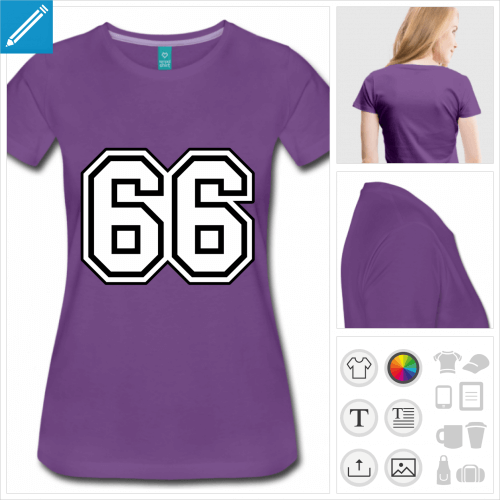 t-shirt violet 66 personnalisable, impression  l'unit