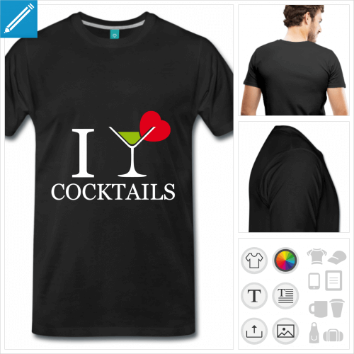 T-shirt alcool, I love cocktail et verre d'apritif.