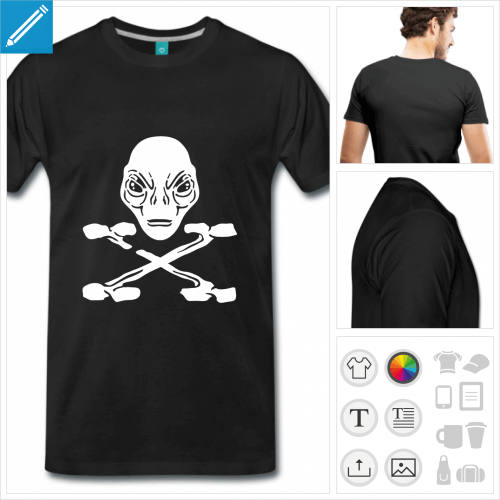 T-shirt alien pirate aux os en forme de X de X Files.