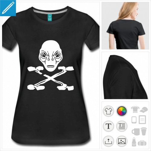 t-shirt manches courtes alien pirate  personnaliser, impression unique