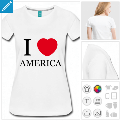 t-shirt femme USA personnalisable, impression  l'unit