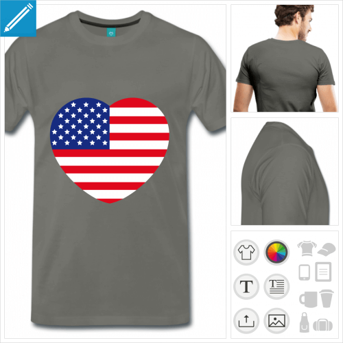 t-shirt simple I love usa personnalisable