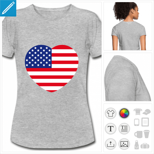 t-shirt manches courtes I love usa  personnaliser et imprimer en ligne