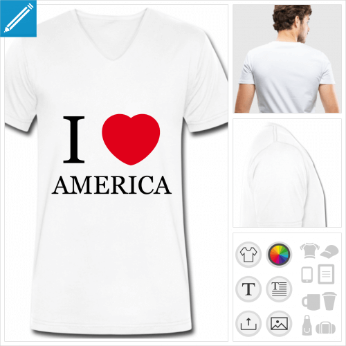 t-shirt homme I love America  crer soi-mme