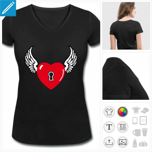 t-shirt femme coeur serrure  personnaliser en ligne