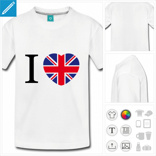 t-shirt pour ado coeur uk  personnaliser en ligne