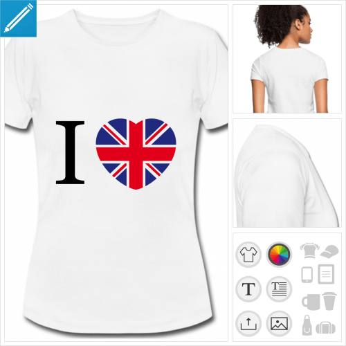 t-shirt basique coeur uk personnalisable, impression  l'unit