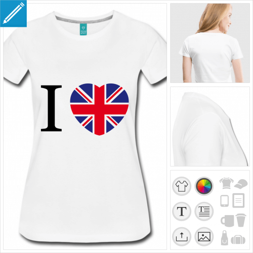 t-shirt coeur uk à personnaliser, impression unique