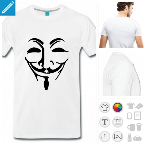 T-shirt Anonymous, masque Anonymous transparent à personnaliser et imprimer en ligne.