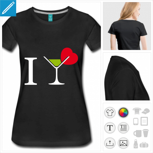 T-shirt apro, I love cocktail,  personnaliser et imprimer en ligne.