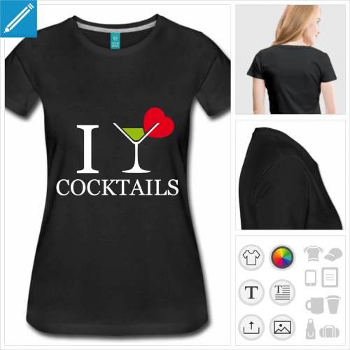t-shirt manches courtes I love cocktails  personnaliser