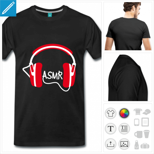 T-shirt asmr, casque audio et sigle ASMR  imprimer en ligne.
