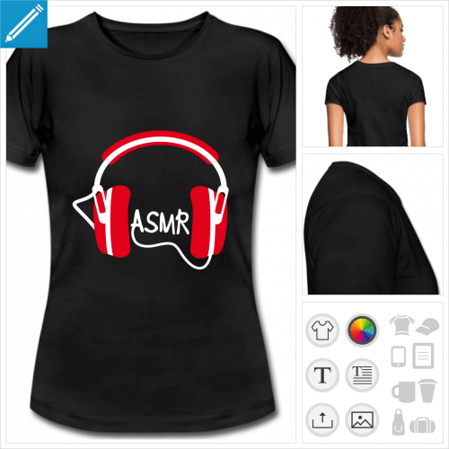 t-shirt asmr casque personnalisable, impression  l'unit