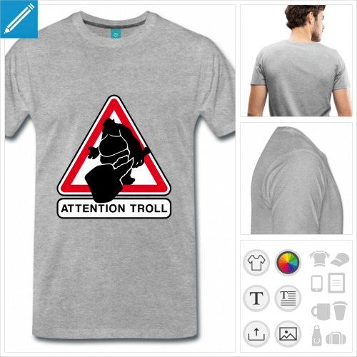 T-shirt attention troll, panneau troll  personnaliser et imprimer en ligne.