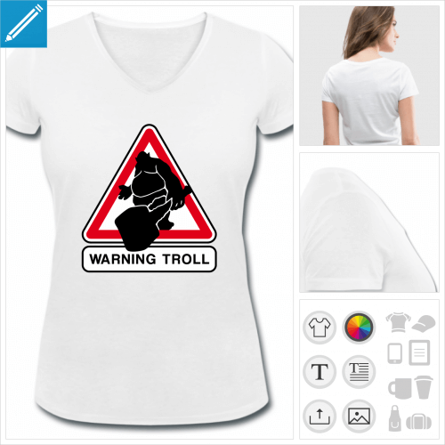 t-shirt col v panneau troll  personnaliser