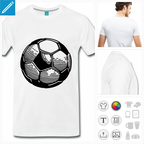 T-shirt ballon, ballon de foot stylis dessin en aplats et rayures.