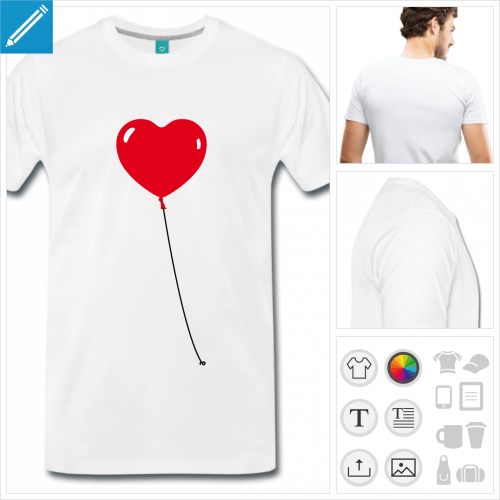 T-shirt ballon coeur  personnaliser et imprimer en ligne. Choisissez vos couleurs.