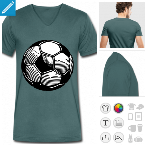 t-shirt col v football  personnaliser et imprimer en ligne