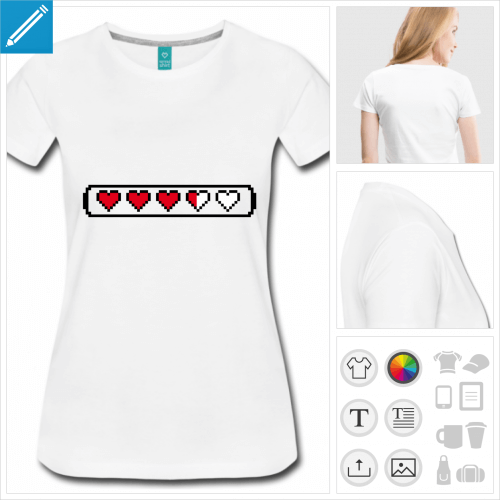 t-shirt femme coeur pixel à personnaliser et imprimer en ligne