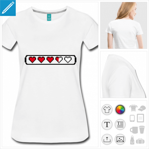 t-shirt femme coeur pixel  personnaliser et imprimer en ligne