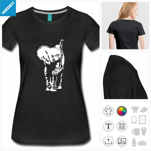 t-shirt noir lphant  personnaliser, impression unique