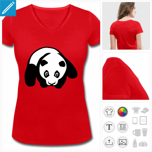 t-shirt rouge panda  personnaliser, impression unique
