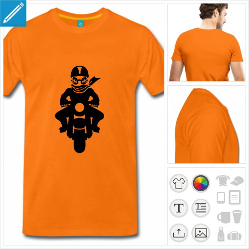 t-shirt orange homme biker personnalisable, impression  l'unit