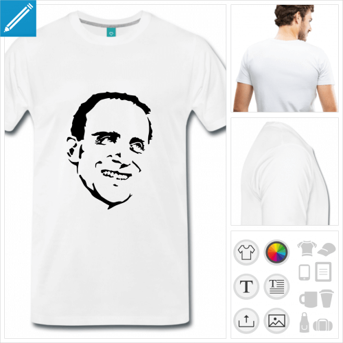 T-shirt Boris Vian, portrait de l'crivain dessin en une couleur personnalisable.