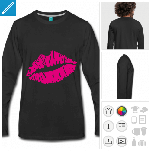 t-shirt noir bouche à personnaliser, impression unique