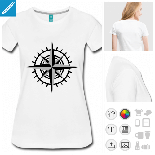 T-shirt boussole  personnaliser en ligne, boussole simple  points cardinaux et couleurs personnalisables.