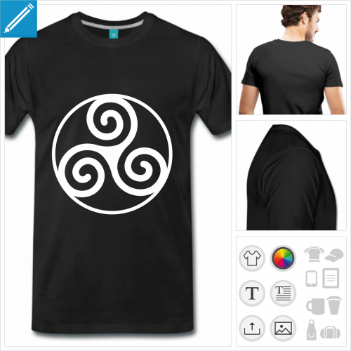 T-shirt Bretagne, symbole spirales entour d'un cercle. Crez votre t-shirt triskel.