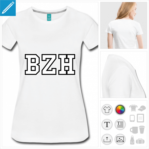 T-shirt BZH en typo foot et sport, aux lettres droites, à imprimer en ligne.