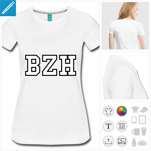 T-shirt BZH en typo foot et sport, aux lettres droites,  imprimer en ligne.